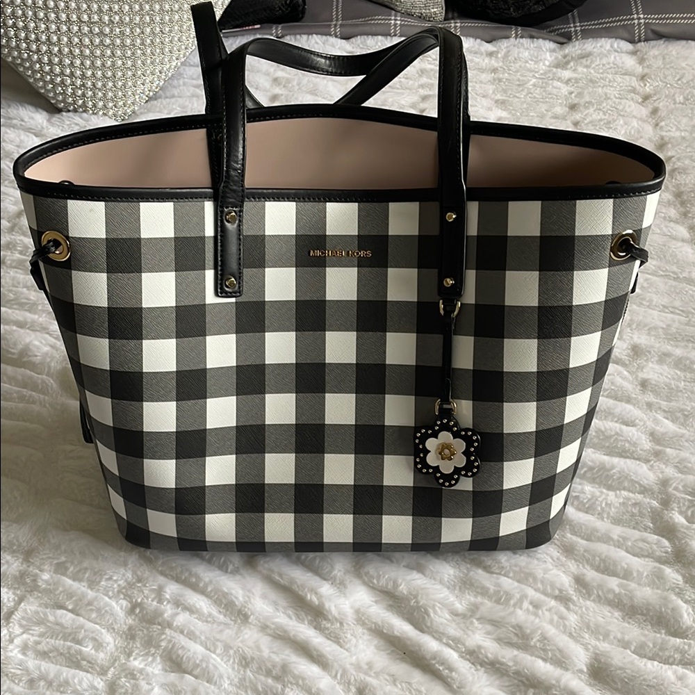Michael Kors Black and White Checkered Tote Bag